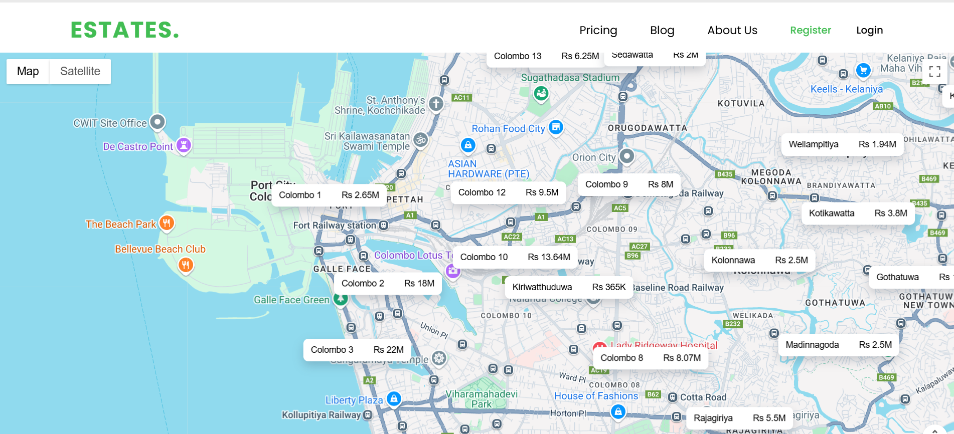 estates.lk property map view